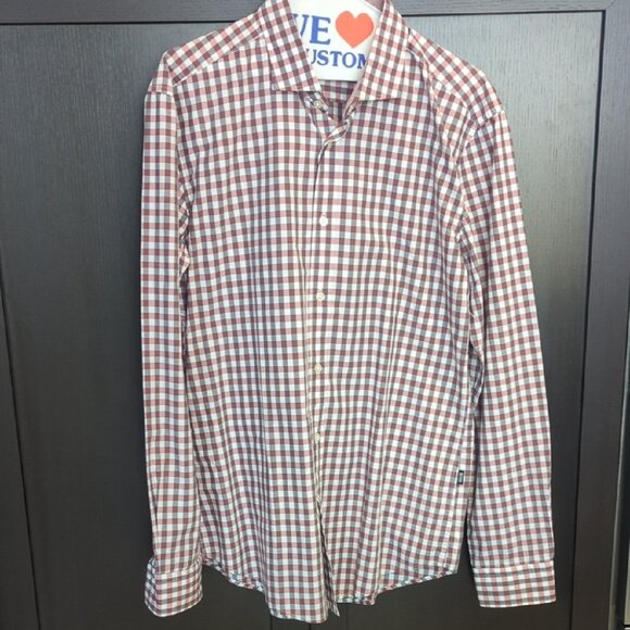 Men's Hugo Boss Red and White Button-Up Slim Fit Shirt - Size L NWT - Picture 2 of 8